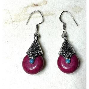 % Pink Turquoise  Earrings sterling